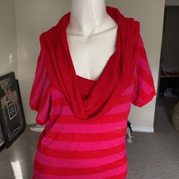 EXPRESS PINK RED STRIPE KNIT COWL NECK SWEATER SHIRT TOP SIZE M NWOT - Picture 2 of 4